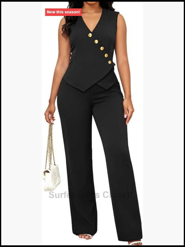 Sleeveless Blazer Vest & Pants 2 Piece Set Business Suit